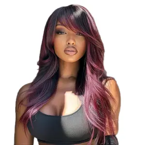 22-Inch Dark Cherry Layered Straight Synthetic Full Machine Wig - High-Quality Heat Resistant Fiber, Rose Net Cap, Adjustable Straps, Natural Look for Daily Wear & Outdoor Activities, Layered Straight Wigs