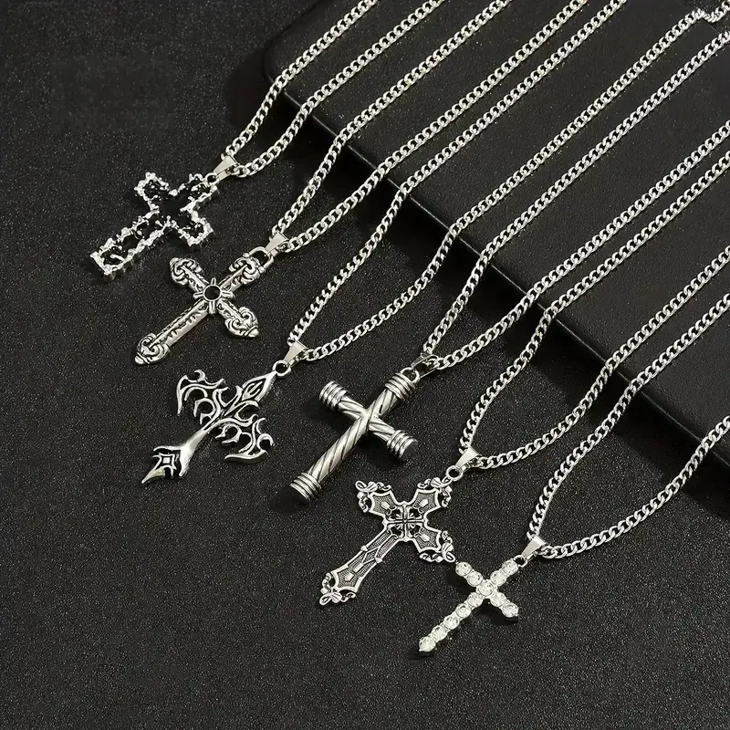 6-Piece Spiritual Jewelry Set, Assorted Stainless Steel Necklaces with Vintage Crystal Pendants, Thoughtful Gift for Daily & Special Occasions, Assorted Necklaces, Stackable Necklace
