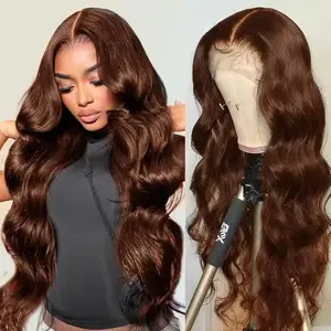 Hot Star Ginger Brown 13x6 Hd Transparent Lace Front Wig Human Hair 32 Inch 180% Density 4# Body Wave Wigs for Women