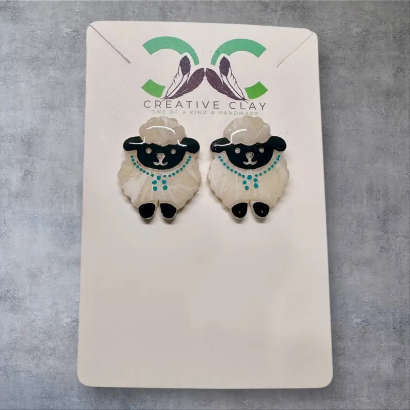 Mini Classic Dibé (Sheep) + Turquoise Necklace Earrings | Handmade Polymer Clay | Sterling Silver .925 Posts | Lightweight & Hypoallergenic | Stud Earrings