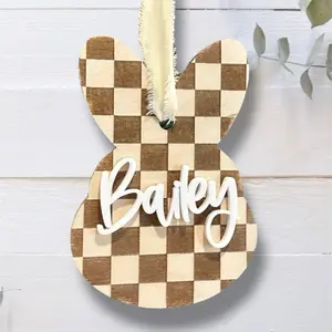 Personalized Wooden Easter Baskets Tag Custom Easter Tag Easter Basket Name Tags Bunny Basket Name Tags Easter Baskets Decoration for Boys Girls Kids Baby First Easter