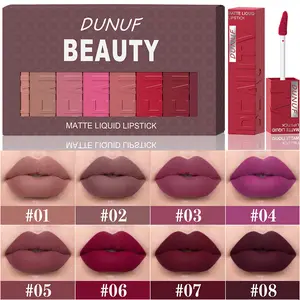 DUNUF 8 Colors/set Dark Red Brown Lip Gloss Matte Purple Lipstick Liquid Lasting Non Stick Cup Not Easy To Fade Velvet Waterproof Lip Glaze Lip Stain Makeup