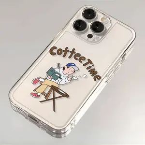 Fashion Boy's Coffee Time Transparent Shockproof Custom Phone Cases, Suitable for iPhone 17/17Pro/16/15/14
