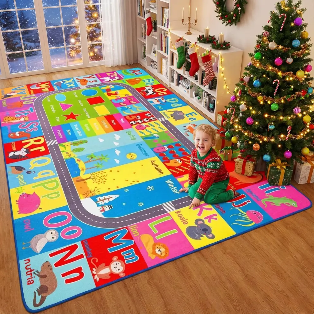ABC Letter Pattern Toddler Learning Rug, Non-Slip Educational Carpet, Play Mat for Babies for Playroom Nursery, Letter Pattern Mat
