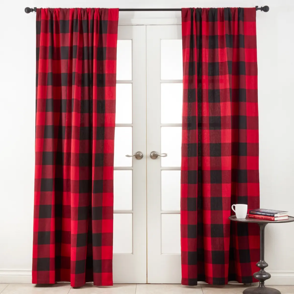 SARO Classic 54x84 in. Cotton Red Plaid Color Coordinated Curtains - Room Decor, Cozy Charm, Gentle Care Home Interior, Machine Washable Household Textiles