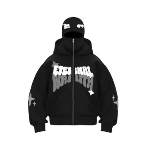 Eternal Wraith Graffiti Printed Zip-Up Balaclava Hoodie Cozy Cotton Blend Oversized Loungewear & Streetwear TikTok Viral Hoodie for Men Women | Home Comfort & Edgy Street Style Essential with Unique Star & Letter Design