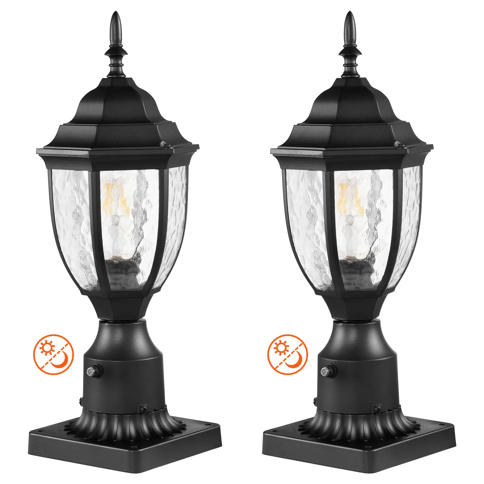 【Summerfinds】VEVOR 2 Pack Dusk to Dawn Outdoor Post Light 15.35 inWaterproof Lamp Post Light Fixtures with 3.5 in Pier Mount Base Glass ShadeLightning-proof Exterior Pole Column Light for Patio Garden Pathway