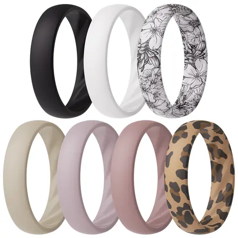 ThunderFit Women's Silicone Wedding Rings - 5.5mm Wide, 2mm Thick Engagement Rings, Rubber Engagement Bands, 7-Pack
