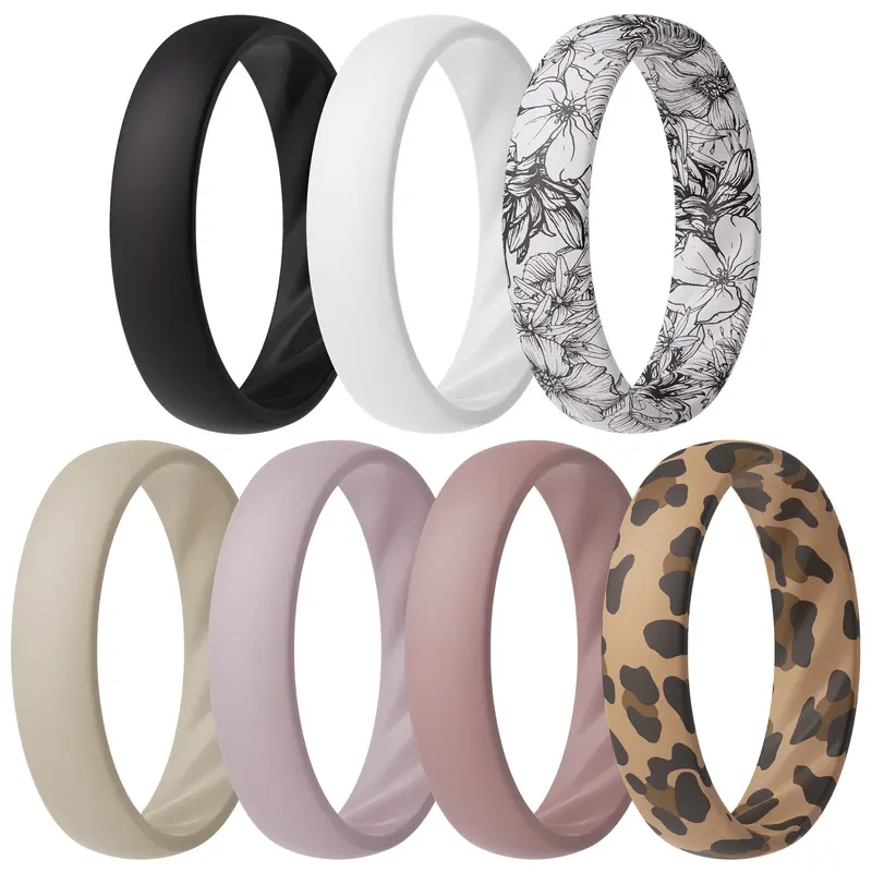 ThunderFit Women's Silicone Wedding Rings - 5.5mm Wide, 2mm Thick Engagement Rings, Rubber Engagement Bands, 7-Pack