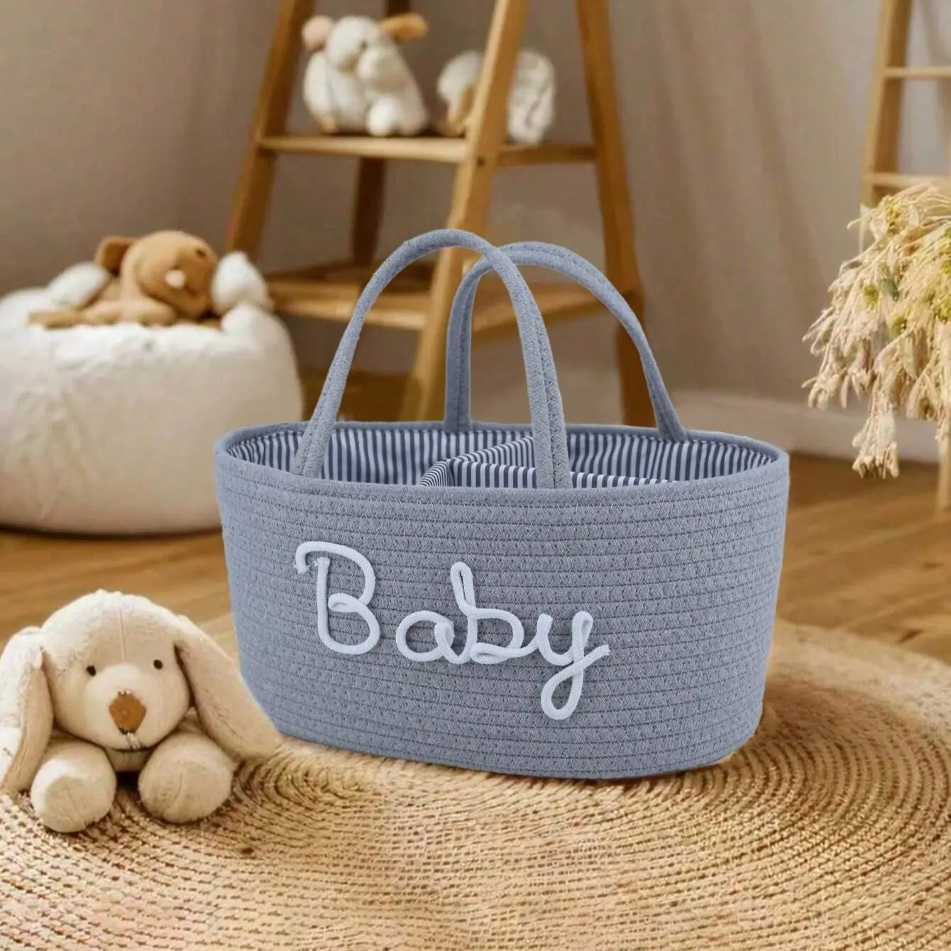 Baby Diaper Storage Basket, Toy Organizer Bin, Woven Compartment Detachable Portable, Nursery Essentials, Baby Care Accessories, Playroom Kidsroom Organizer, Removable Basket, Nursery Baskets, Storage for Organizing