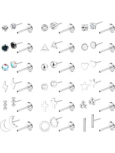 18 Pairs 20G Threadless Labret Studs Tragus Piercing Jewellery Set Hypoallergenic Surgical Steel Flat Back Tragus Cartilage Earrings Silver/Gold Nose Studs Lip Piercing Jewellery 6/8MM