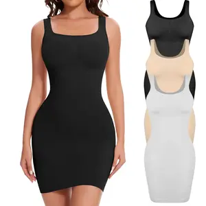 Women's Shapewear Dress  Wide Strap Square Neck Full Slips Tummy Control Body Shaper Dress Long Cami Slip Under Dress, Women Basic Mini Bodycon Dresses Casual Lady Womenswear, Summer Dress, Summer Outfit