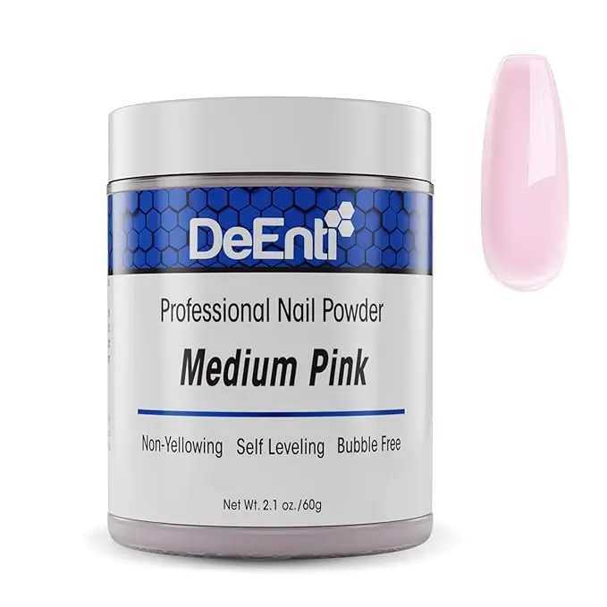 Medium Pink Acrylic Dip & Nail Extension Powder, Non-Yellowing, Self-Leveling Polymer for Salon-Quality Manicures & DIY Nails at Home, 2 oz