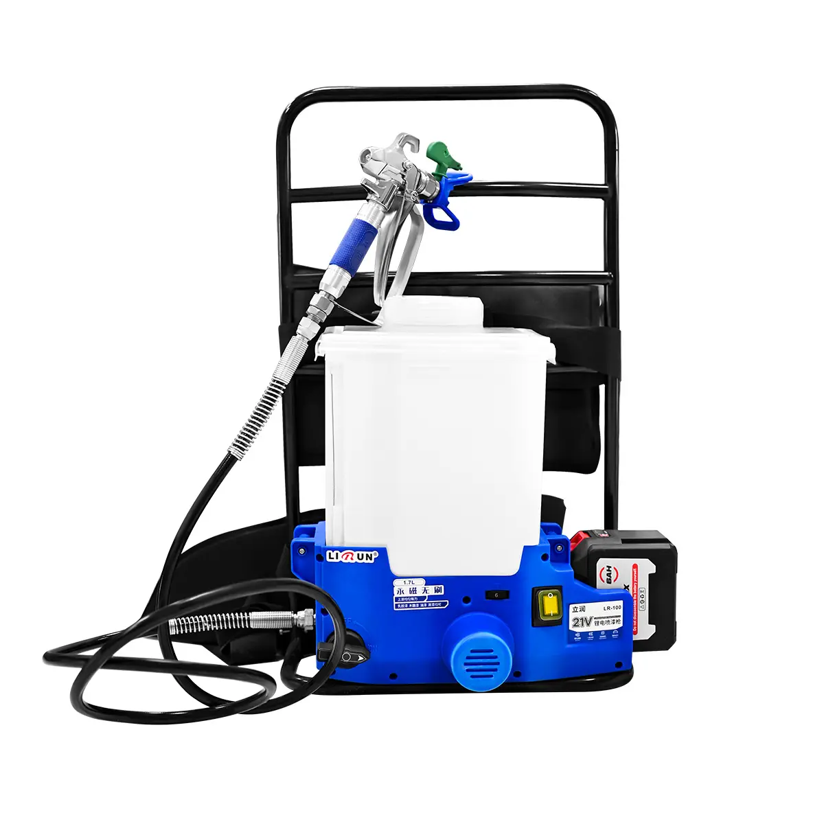 Cordless Airless Paint Sprayer 500W 2400 PSI Backpack Paint Sprayer 2 × 21V 6000mAh Lithium-Ion Batteries, 1.1 L/min Flow Rate, 6L Hopper and 6 Adjustable Pressure Settings, Ideal for Fences Renovation and Remodeling Projects for Professional Painters