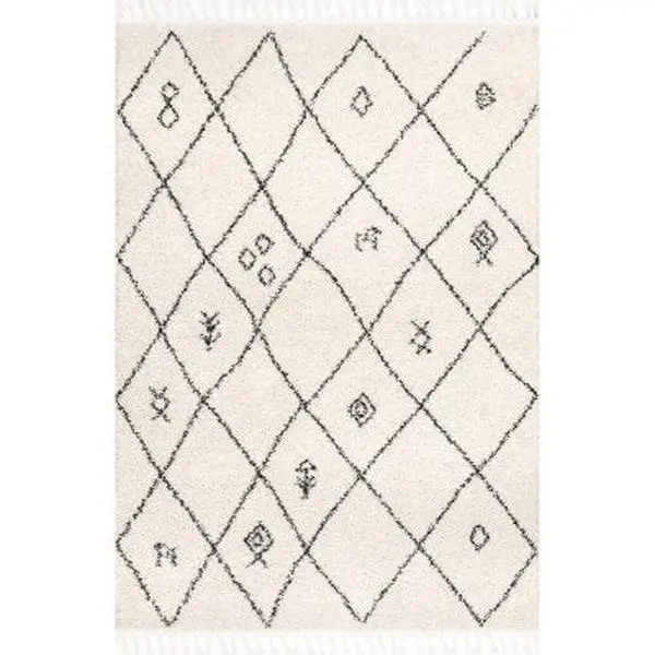 Chrissy Stain-Resistant Transitional Moroccan Trellis Tassel Area Rug - Art-Infused Household Textile Floor Covering for Living Spaces