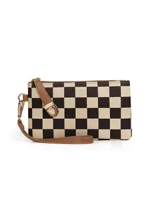 Women's Checkered Wristlet Keychain Wallet Clutch, Detachable Strap Design, Casual Style, All-Season Use, Perfect Gift for Women & Girls, Trendy Minimalist Purse