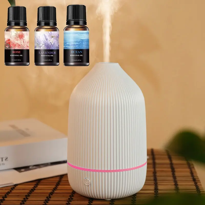 Essential Oil Diffuser with 3 Bottles, 100ml Aromatherapy Diffuser, Aromatherapy Machines, Mini Ultrasonic Diffuser for Essential Oil, Home, Office, Scent Humidifier, Cool Mist Humidifier, Air Aroma Humidifier with 7 Led Light, Auto Shut-Off, White