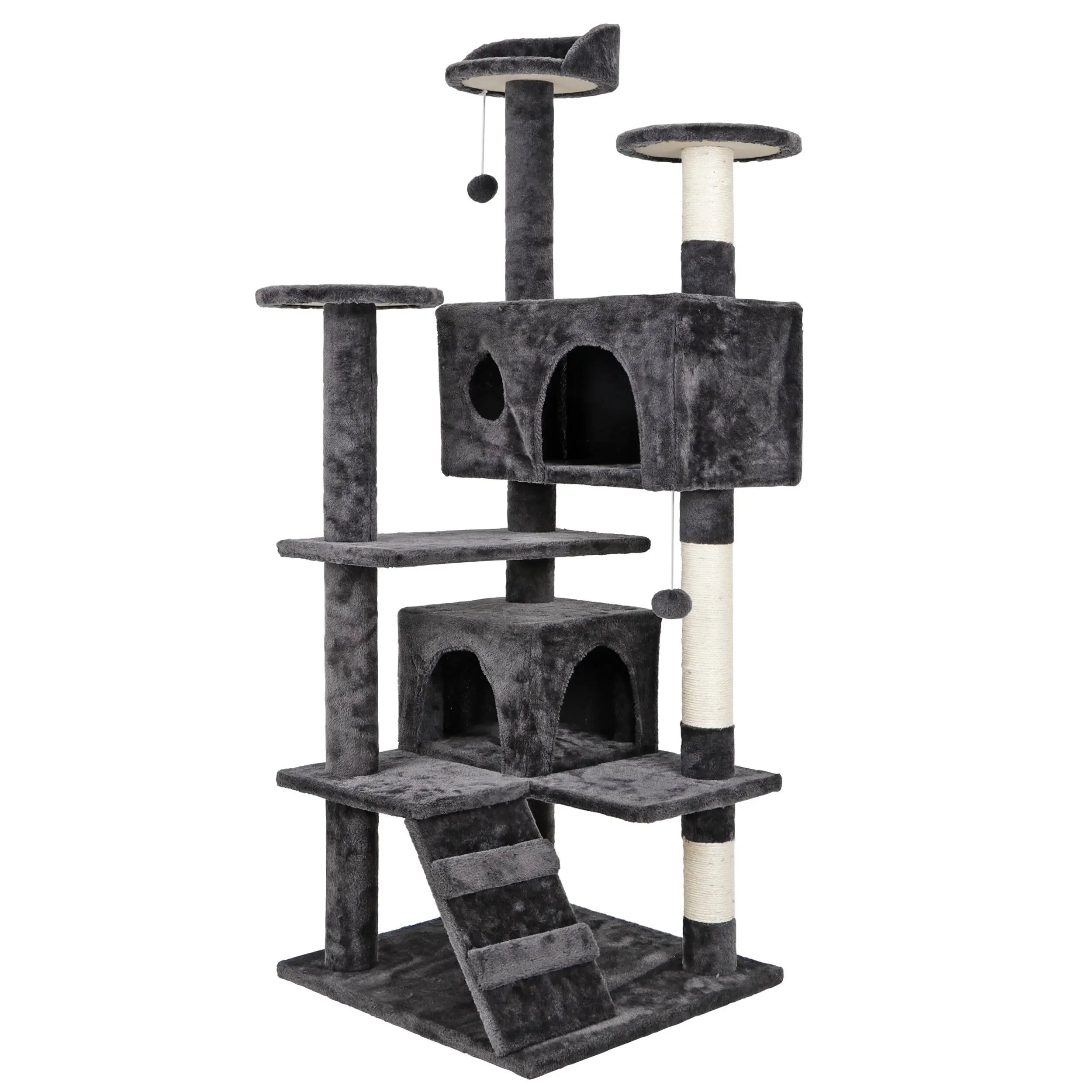 53in Dark Gray NOVA Cat Tree Condo - Natural Sisal Scratcher Posts, 19in L x 19in W x 52.36in H, 44lbs, Anti-Dumping Accessories, Kitten Hideaway Play House, Claw Health Support, Furniture Decor