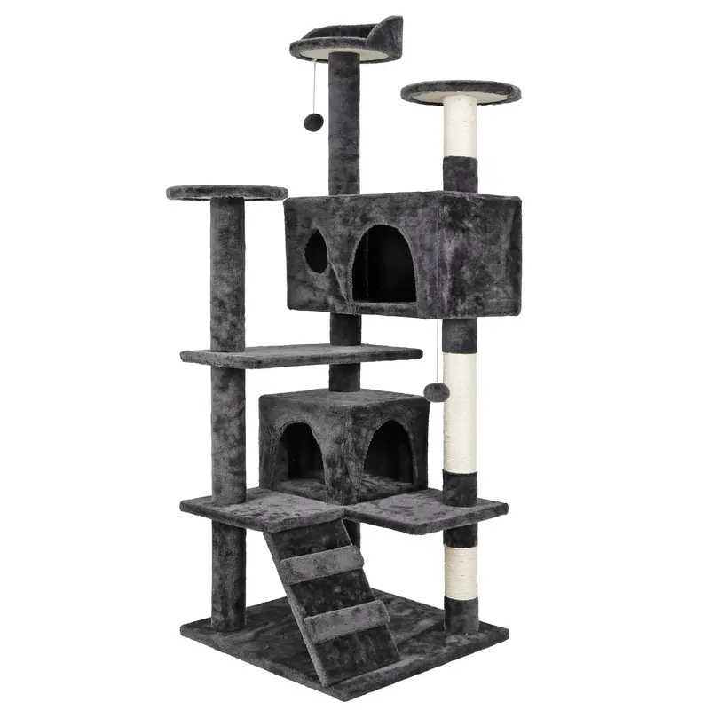 Dark Gray NOVA Cat Tree Condo (19'' L x 19'' W x 52.36'' H) - Natural Sisal Scratcher for Positive Scratching Habits, Sturdy & Stable Anti-Dumping Design, Small Kitten Hideaway, Furniture-Friendly Decor, 44lbs, Easy Assembly & Helpful Customer Service