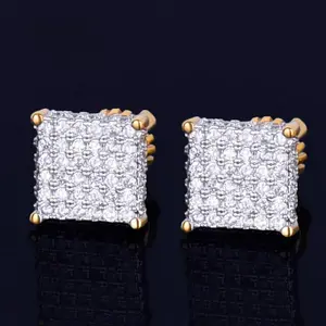[ICE HUE] Unisex 8mm Small Square Earrings - 18K Gold Vacuum Plated Copper with 5A+ Sri Lanka Zircon, Miami Italy Mexico & Micro Inspired Luxury Costume Jewelry, Daily Wear Gift Idea, Classic Hip Hop Simple Sporty Styles