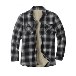 Mens Sherpa Fleece Lined Flannel Shirt Jacket Long Sleeve Button Plaid Winter Jacket