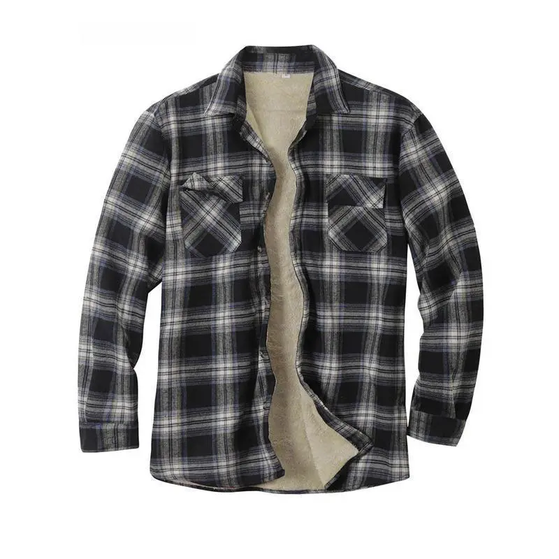 Mens Sherpa Fleece Lined Flannel Shirt Jacket Long Sleeve Button Plaid Winter Jacket