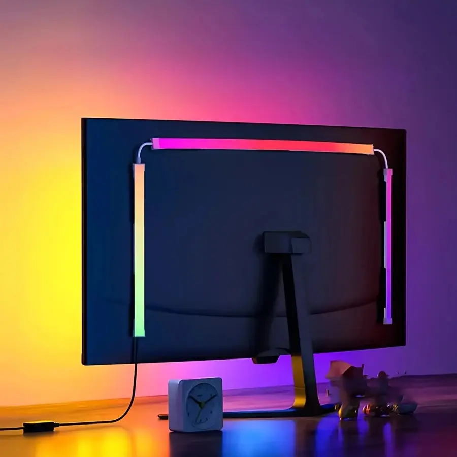 3-in-1 RGB LED Gaming Light Bar with Illuminating Led, Sync, Rgb Backlit, RGB Lighting, Vibrant Colorful Scrolling Lights, Led Color Changing for PC Setup, USB Powered, Fits 24"/32'' Screens, Gaming & Office Workspace Decoration, Gaming Desk Accessory