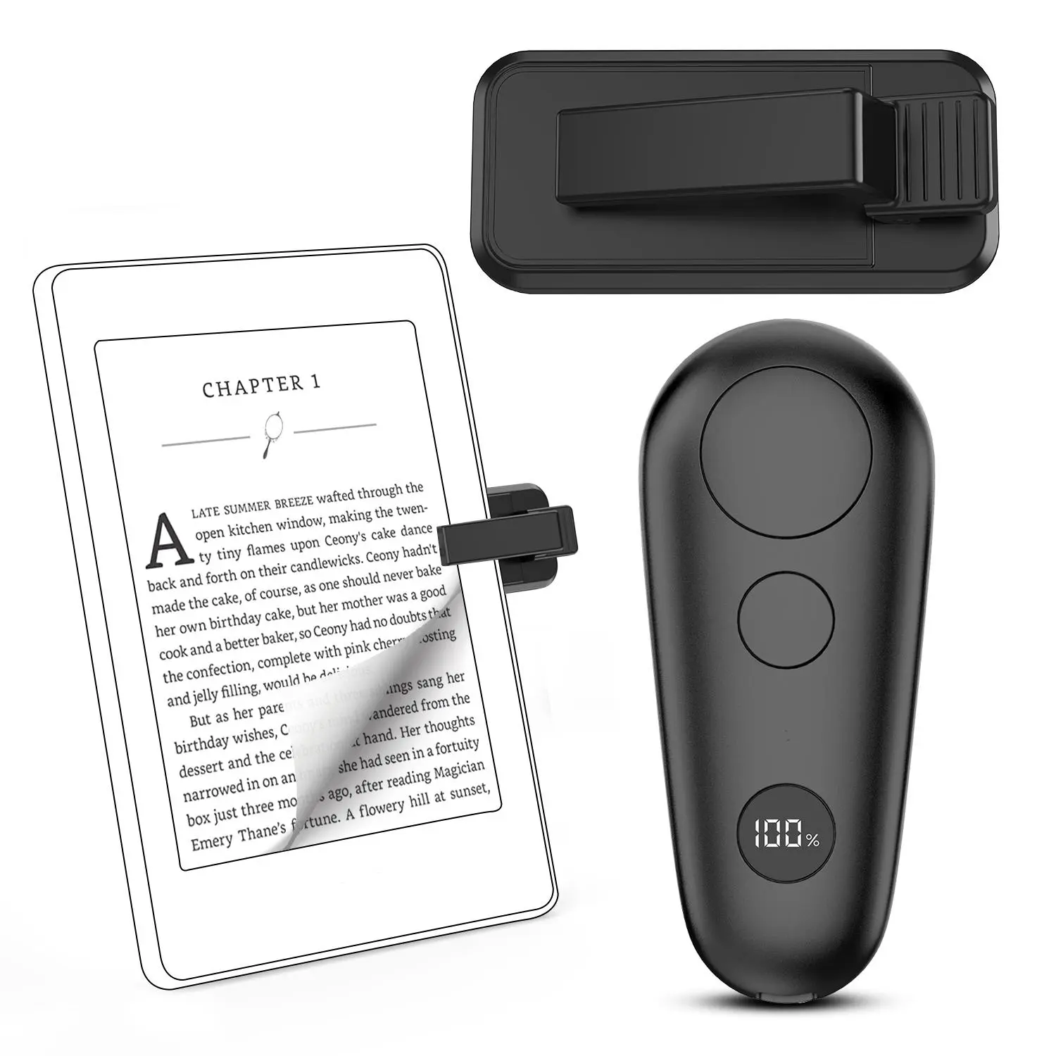 Remote Control Page Turner for Kindle Paperwhite, Camera Video Recording Remote Triggers, USB Rechargeable Page Turner Clicker with Power Display & Lanyard for Ipad Tablets, Scrolling Ring Remote, USB Powered Remote, Compatibility