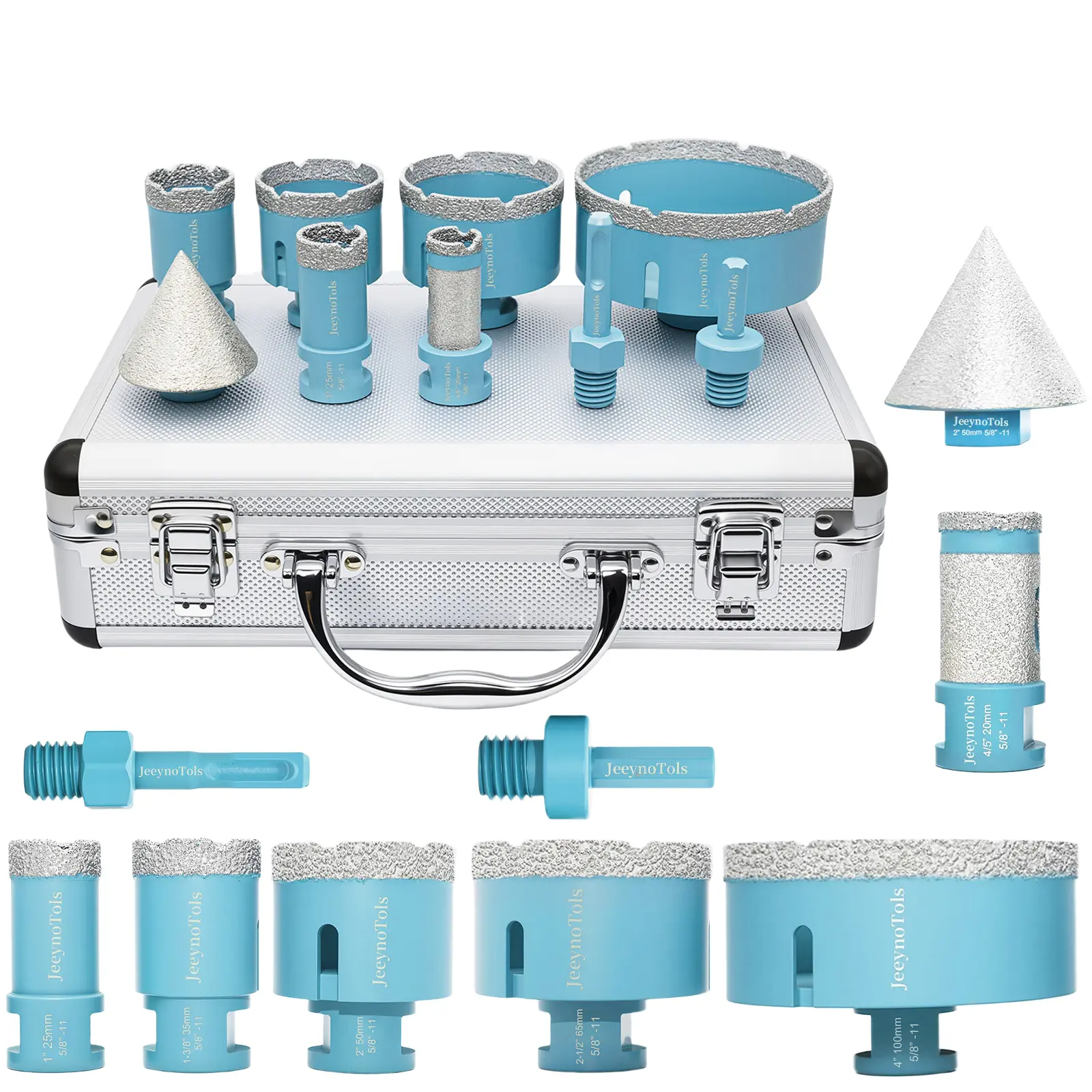 9PCs Dry Diamond Core Drill Bits Set, 1", 1-3/8", 2", 2-1/2", 4" Drill Bit & 4/5" Drilling Milling Bit & 2" Beveling Chamfer Bit & 2PCs Adapters, For Ceramic, Tile, Marble, Porcelain 5/8-11 Thread, Diamond Core Drill, Dry Diamond Tile Drill, Tile Bit