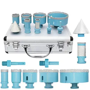 9PCs Dry Diamond Core Drill Bits Set, 1", 1-3/8", 2", 2-1/2", 4" Drill Bit & 4/5" Drilling Milling Bit & 2" Beveling Chamfer Bit & 2PCs Adapters, For Ceramic, Tile, Marble, Porcelain 5/8-11 Thread, Diamond Core Drill, Dry Diamond Tile Drill, Tile Bit