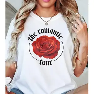 The Romantic Tour T-Shirt, Red Rose Graphic Tee, Romantic Casual Shirt