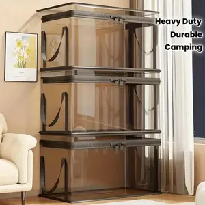 【 Free Shipping 】Large Clear Thick Plastic Storage Box with Hinged Lid,Camping, Travel, Attic and Moving Heavy-Duty Durable High Capacity Organizer, Perfect for Home,