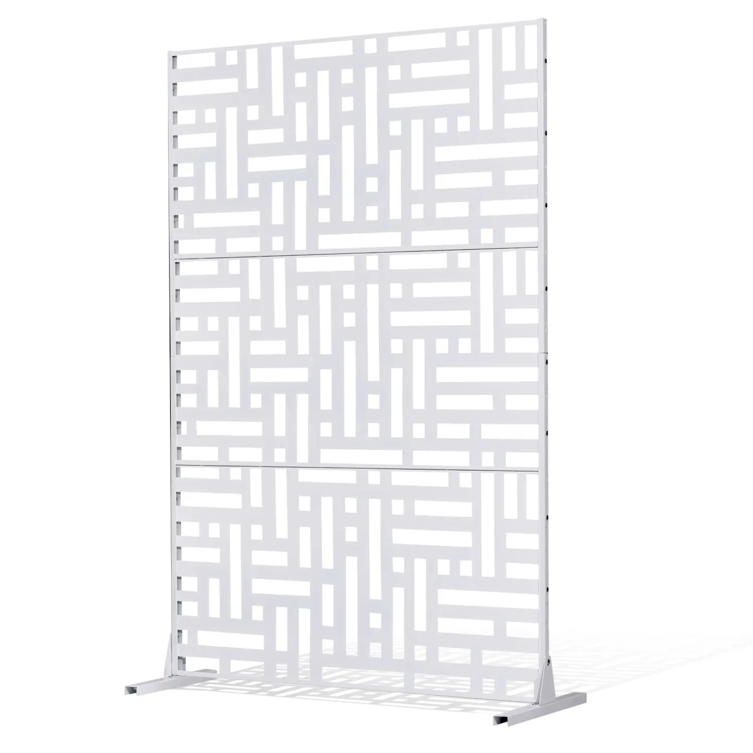 VEVOR Metal Privacy Screen,  47" W x 76" H Outdoor Privacy Screens 3-Panel, Freestanding Outdoor Divider with Stand, Decorative Garden Steel Privacy Fence for Balcony Patio Indoor Room Hot Tub White
