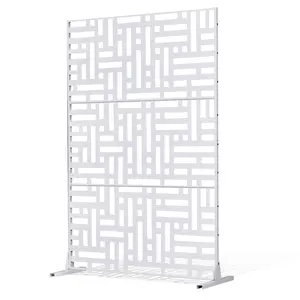VEVOR Metal Privacy Screen,  47" W x 76" H Outdoor Privacy Screens 3-Panel, Freestanding Outdoor Divider with Stand, Decorative Garden Steel Privacy Fence for Balcony Patio Indoor Room Hot Tub White