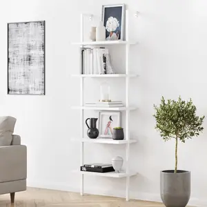 5-Shelf Ladder Bookshelf White