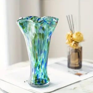 1pc Teal Glass Vase, Home Decorative Vase, Hand Blown Vase Decoration, Capable Of Cultivating Fresh Flowers In Water, Wide Mouthed Green Vase Decoration, Spring Flower Arrangement Container, Glass Vases for Centerpieces, Luxurious Centerpieces Vases