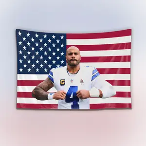 Dak Prescott USA Flag Tapestry, Vintage Patriotic Wall Hanging Decor, Football Quarterback American Flag Banner, Home Bedroom Sports Art, Gift for Fans