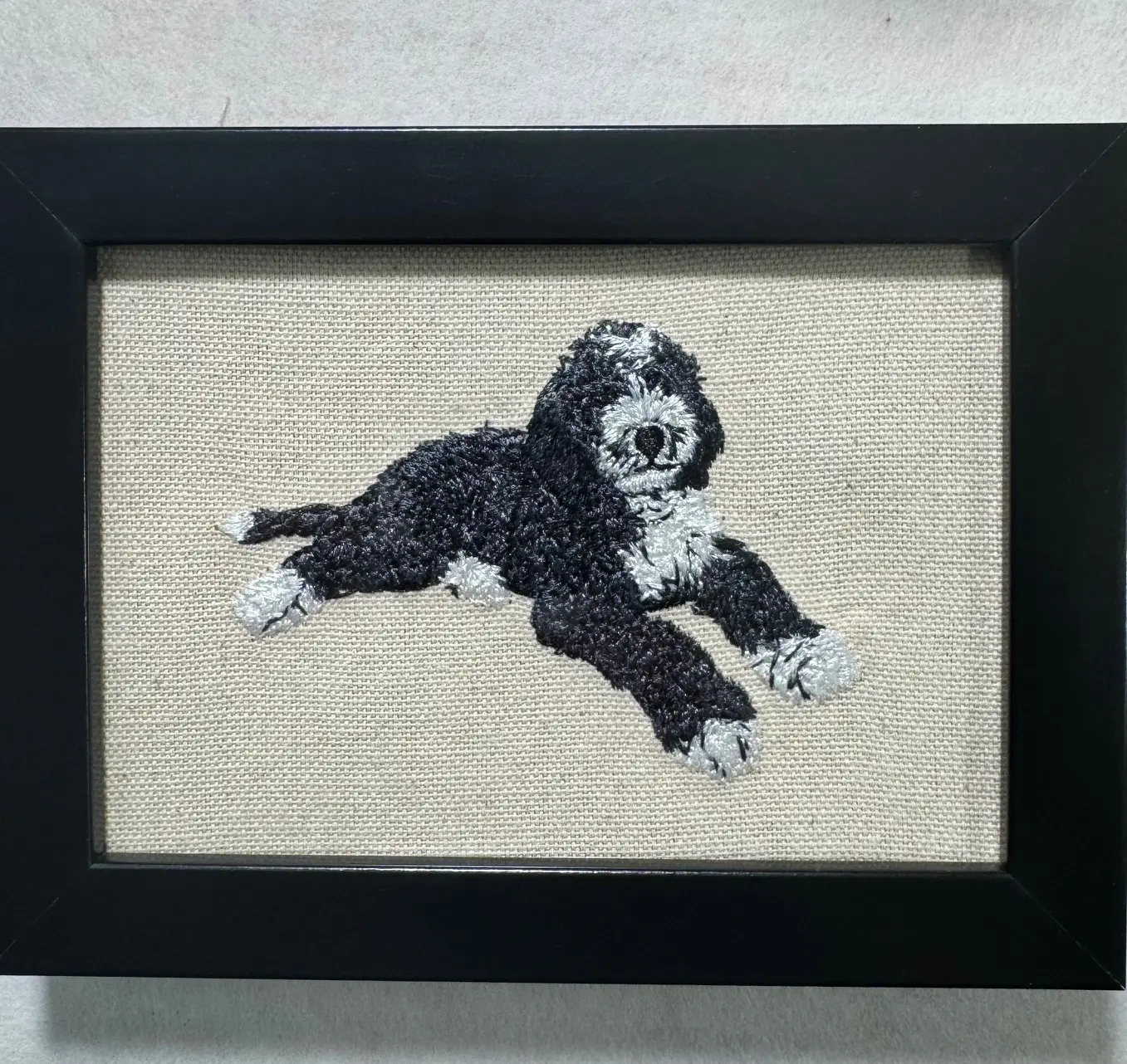 Artistic Doodle Dog Machine-Embroidered Framed Plaque, Canine Art Tabletop Decoration for Home & Office, Multiple Designs & Breeds Available