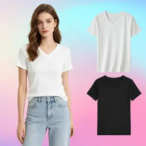 Women's 3-Pack Ice Silk Ribbed V-Neck T-Shirts, Essential Fashion Fitted Lightweight Short Sleeve Tees, Cooling Breathable Slim Fit Summer Casual Soft Elastic Basic Tops, Comfortable Seamless Undershirts, Classic Black & White Minimalist Evening Apparel