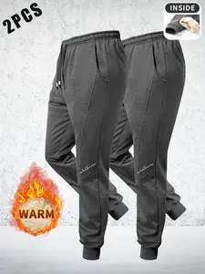 2-Pack Men's Casual Fleece Sports Pants with Adjustable Drawstring Waist - Comfortable, Cold-Resistant, Thickened Warm Sweatpants for Men, Jogger Pants with Cuffed Ankles