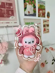 Crochet Pink Miffy With Bag Charm Keychain