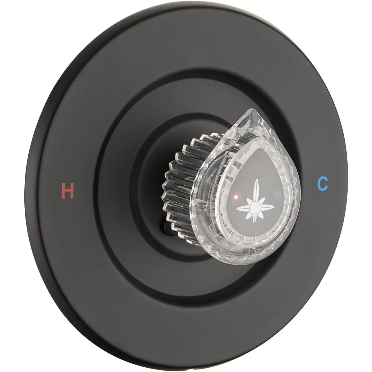 Matte Black Shower Faucet Trim Kit, Compatible with Moen Fit Chateau Valve Only, Pull-On Push-Off Knob Handle, Easy DIY for DIY Projects, Colored H/C Labels for Effortless Control, Pull-On Push-Off Design