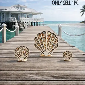 Creative Seashell Shadow Box, Wooden Shell Display Case, Fan-Shaped Shell Collector For Beach Souvenirs, Coastal Home Decor, Gift For Beach Lovers