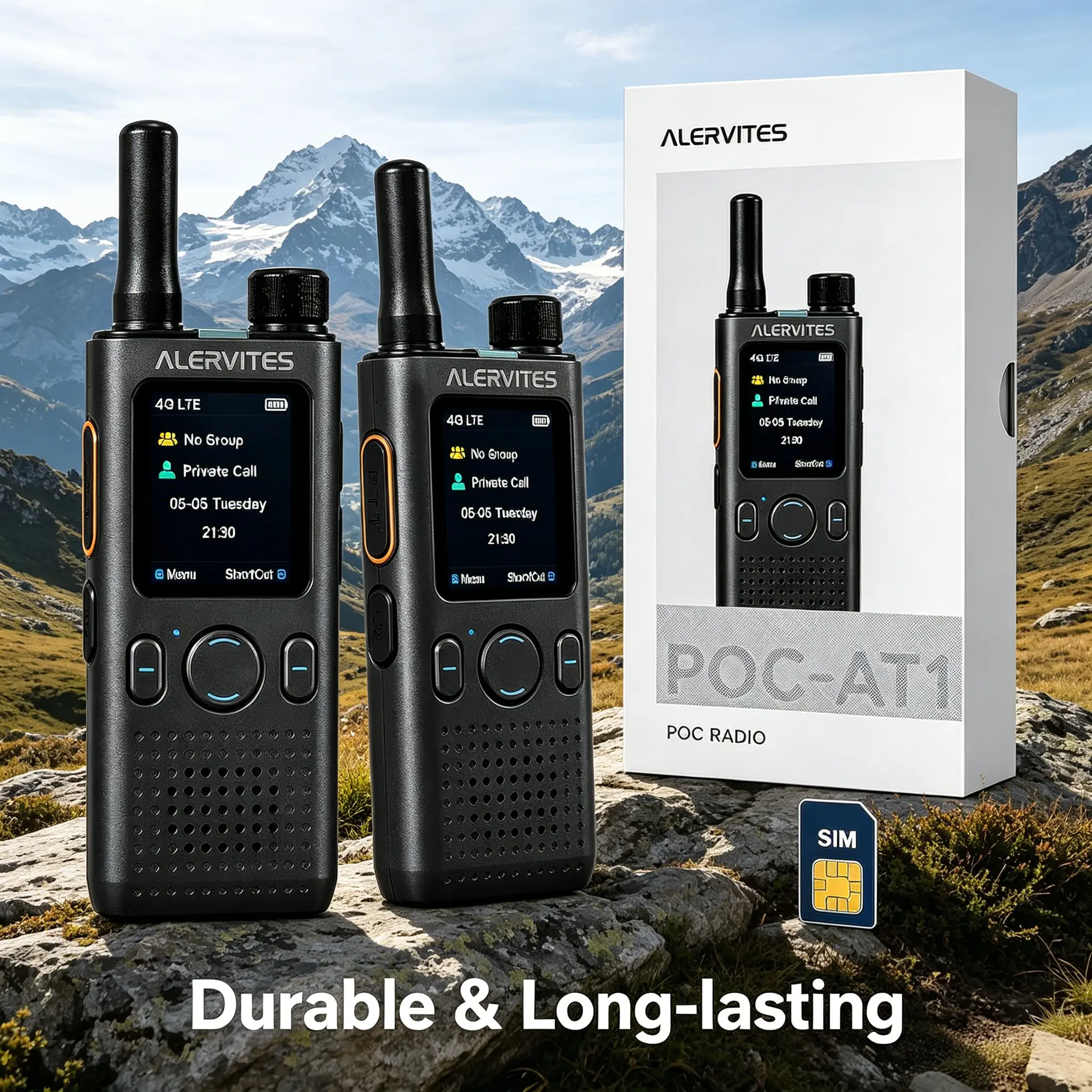 JUCJET 2 Pack White PoC-AT1 PoC Radio Walkie Talkies, LTE Cellular Network Two Way Audio Device, Group & Private Calls, App Group Management, 3-Year SIM Service Plan, USB-C Rechargeable Portable PTT Radio, US Local Shipping, Batteries, Sim Card