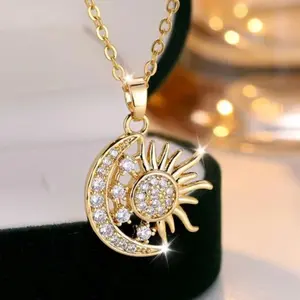 Vintage Sun Moon Star Pendant Necklace, Whimsical Bling Dainty Jewelry for Women, Exquisite All-Match Neck Accessory, Trendy Statement Ornament for Casual Outfits, Party Events, Whimsical Jewelry