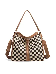 Checkered Plaid Pattern Women Large Casual Crossbody Bags Ladies Satchel Shoulder Handbags Purse for Women Totes Hobo Purses with Adjustable Strap For Work, Travel, Geometric Pattern Bag