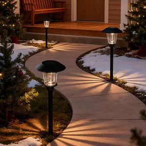 Hoodink Solar Lights Outdoor 2 Pack, 2 Lighting Model, Stainless Steel Glass 3000K Warm White Led Solahts, Auto On/Off Long-Lasting Waterproof Landscape Pathway Lighting for Garden, Landscape, Path, Yard, Warkway