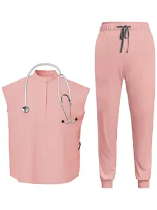 2-Piece Scrub Set - Short Sleeve Top & Jogger Pants for Spa and Clinical Use, Comfortable Nurse Uniform with Pocket