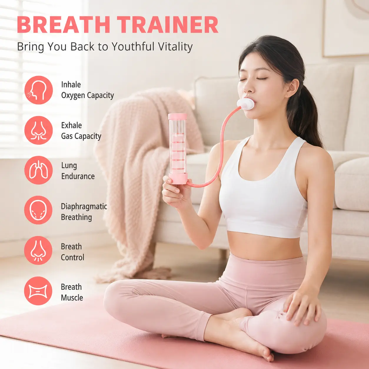 Adjustable Resistance Respiratory Training Tool - Sports Training Equipment, Compact Portable Lung Fitness Device for Home Daily Lung Capacity Exercise, Slim Portable, Training Aids, Breath Trainer