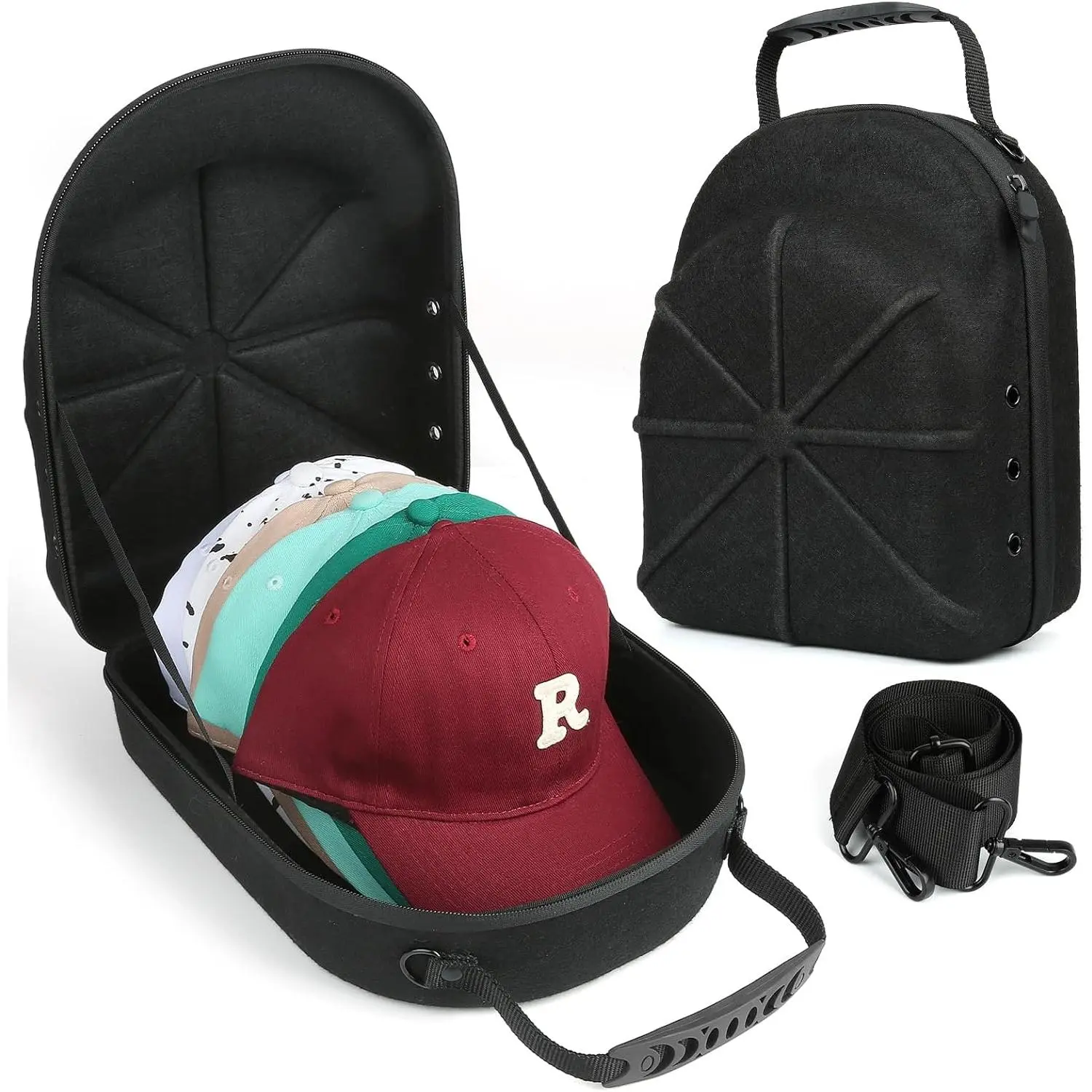 Hard baseball hat case, Hat Carrier Travel Case with Adjustable  Strap, Hat cap case for 6 Baseball Caps -  for Traveling (Black)